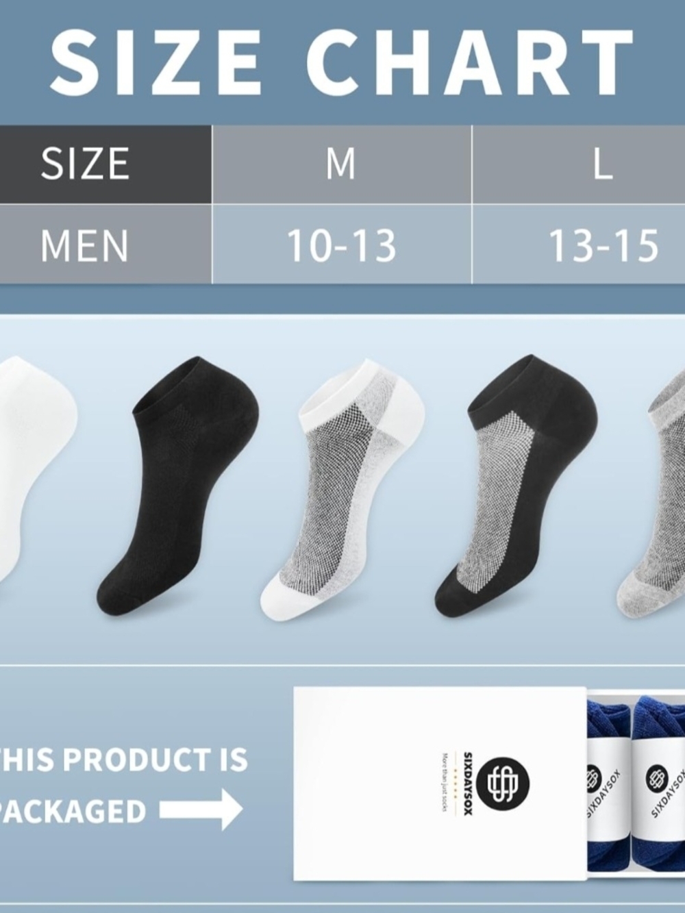 SIXDAYSOX 8/6 Pack Mens Ankle Socks Low Cut Comfort Casual Socks Size L - Picture 2 of 6